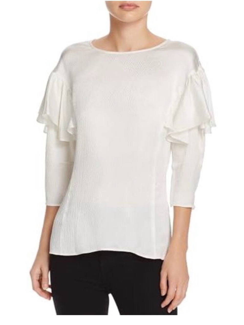 Rebecca Taylor 100% Silk Ruffle Blouse Top Ivory Snow Women’s Size 4 NWT
